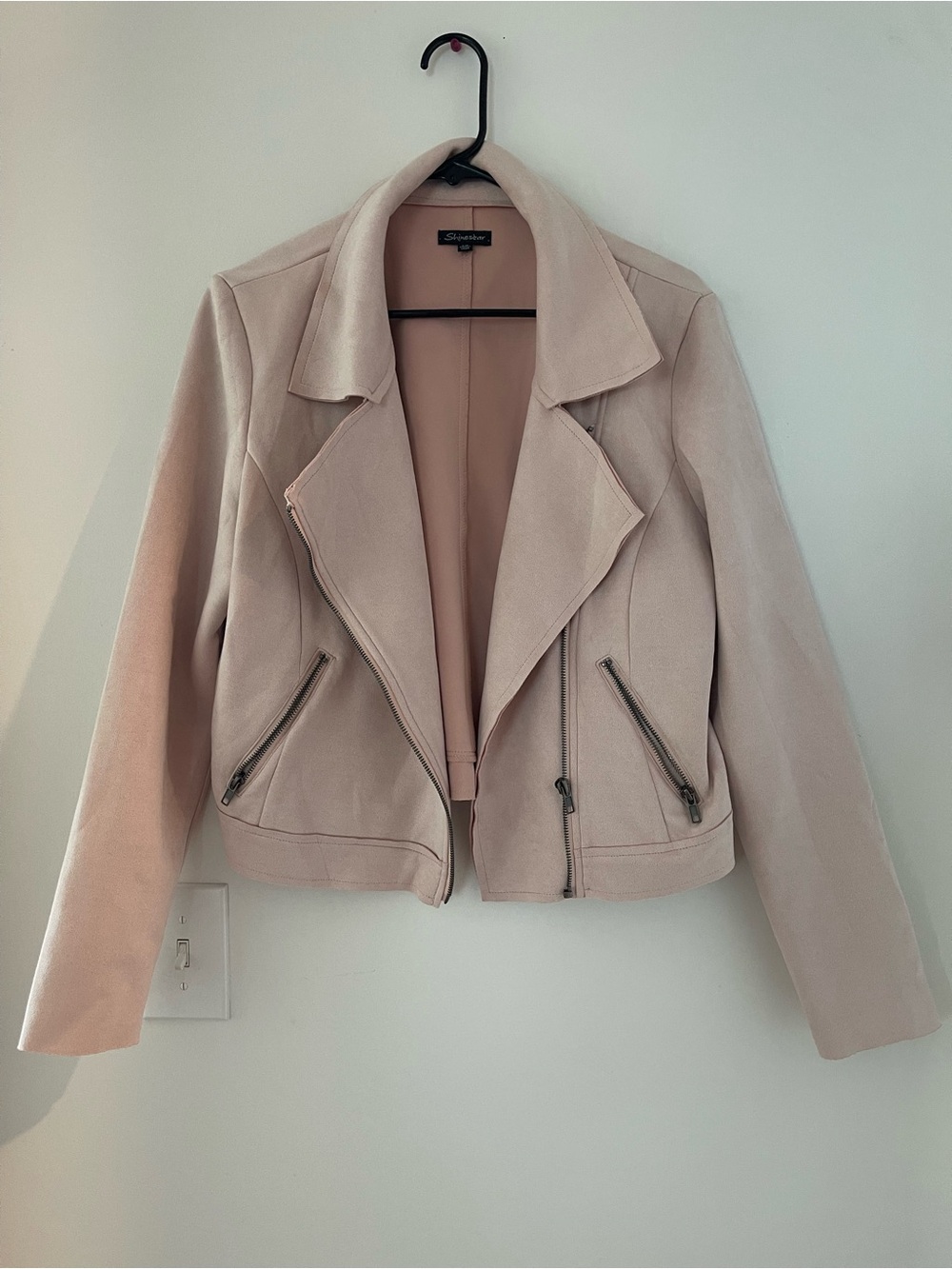 Shinestar Blush Pink Faux Suede Moto Jacket